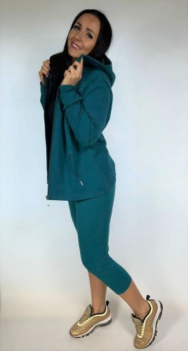 Bluza na zamek, z kapturem, z dżetami - morski zielony - 378