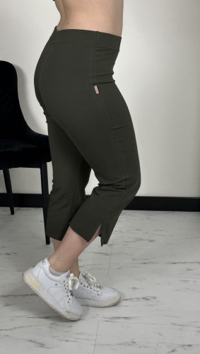 spodnie 3/4 rybaczki rozcięcie -103 - khaki