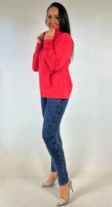 Bluza ze stójką, na zamek, dżety - koral - 365