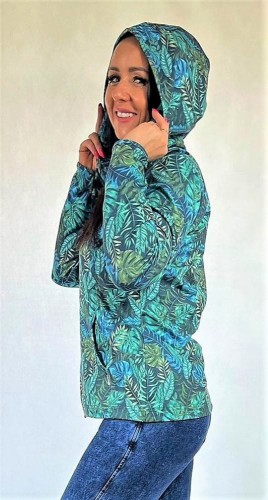Bluza z kapturem - zielone liście - 383