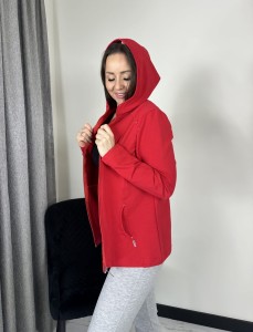 Bluza na zamek z kapturem i kieszeniami - czerwona - 378 