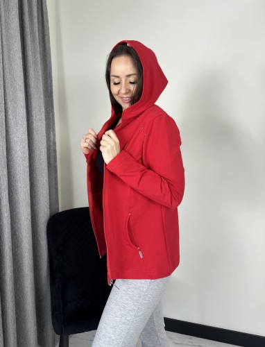 bluza kaptur i kieszenie - 378 - czerwona