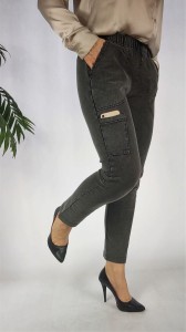 Spodnie dekatyzowane z kieszonką na telefon - czarny jeans - 176